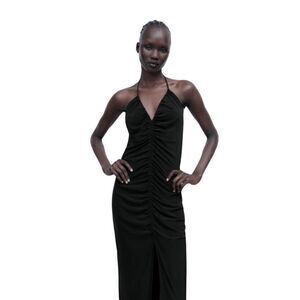 ZARA | Black | RUCHED MIDI DRESS